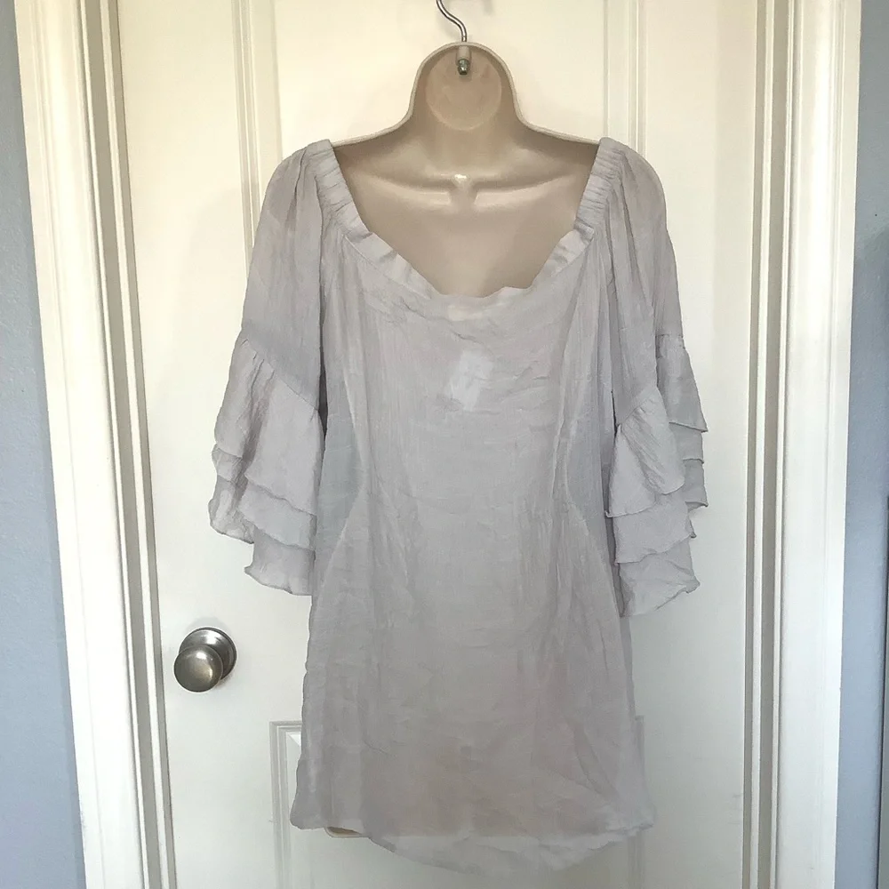NWT Anthropologie Onetheland Square Neck 3/4 Flutter Sleeved Blouse Boho Top L - Picture 4 of 8